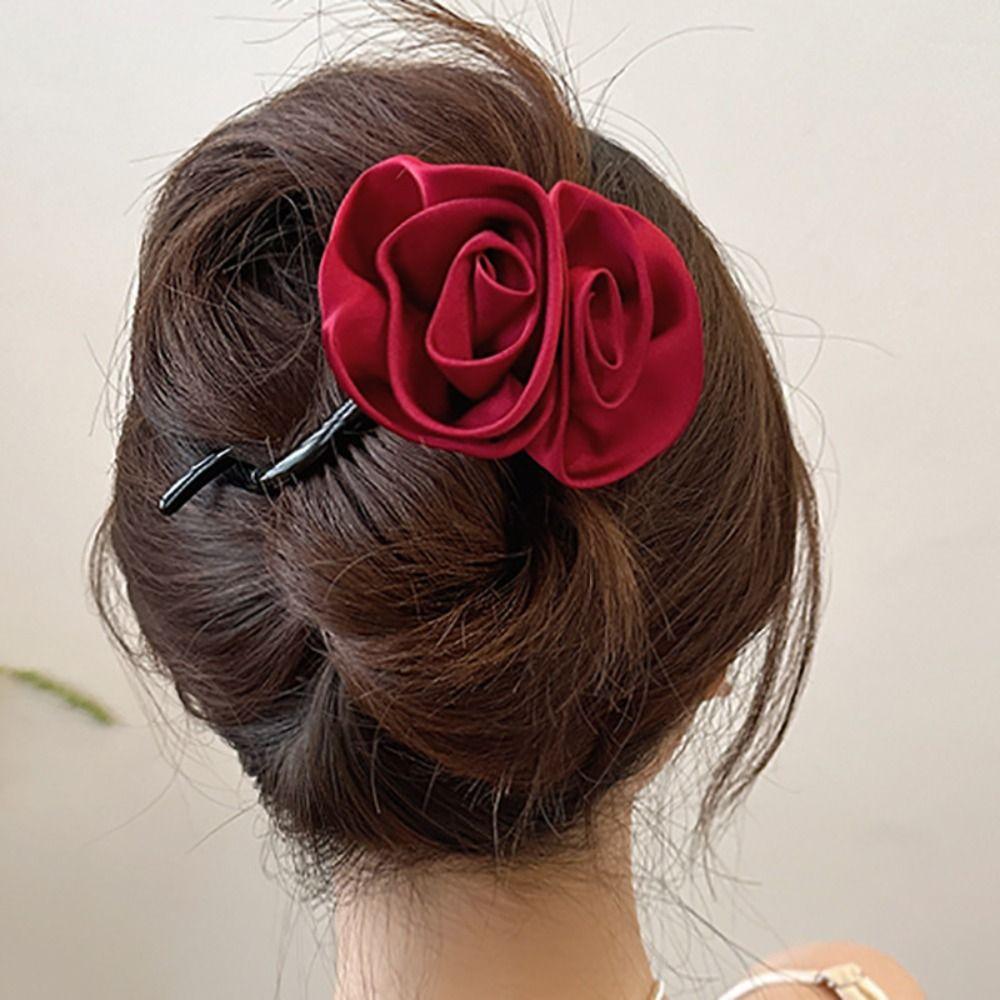 Заколка-цветок для волос Элегантная атласная витая заколка Милая роза заколка для волос для девочек