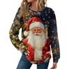Женская Мода Повседневный Свободный Топ с Круглым Вырезом и Длинным Рукавом с Рождественским Принтом