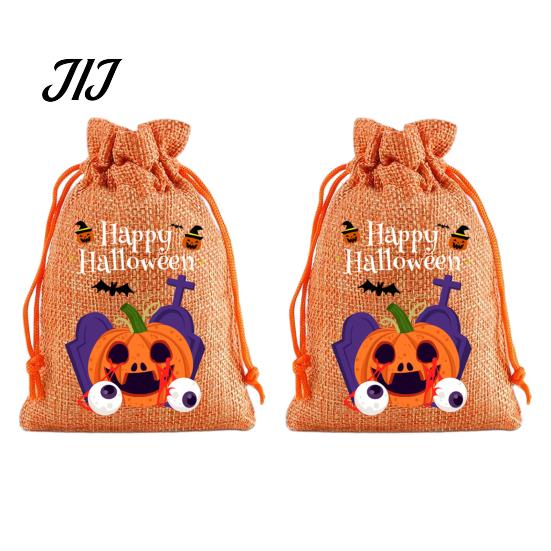 Lightweight Candy Carriers 2Pcs Halloween Pumpkin Drawstring Bags for Treats, Retro Burlap Kids Trick or Treat Bags, Portable Goodie Small Storage