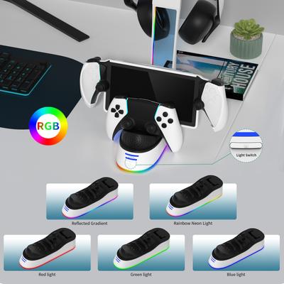 Зарядная док-станция с держателем гарнитуры для контроллера PS5 Портативная зарядная станция Индикатор зарядки для консоли PS5 Portal