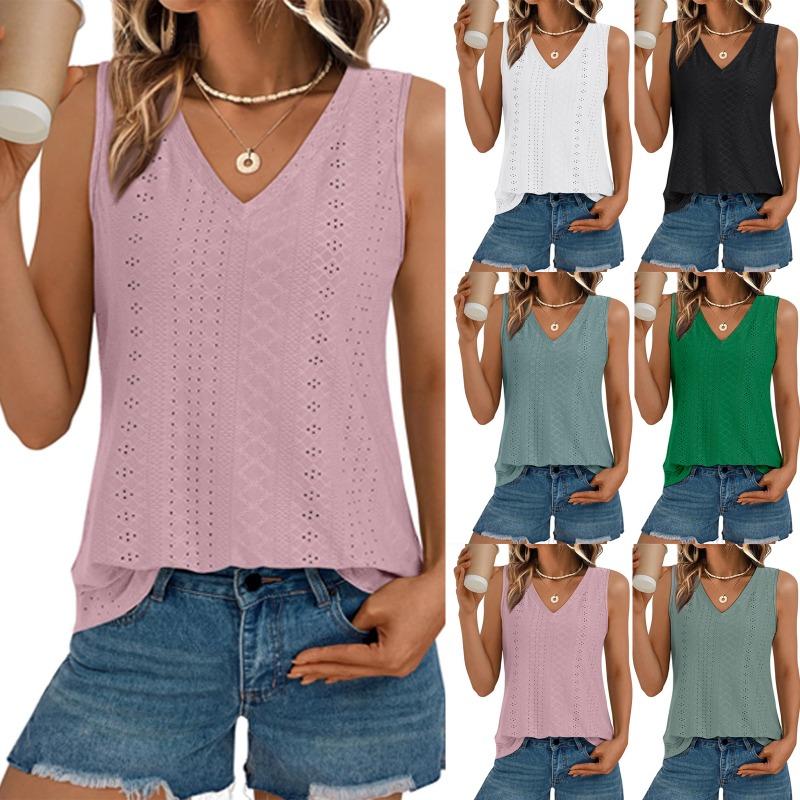 Summer Women's Vest Solid Color V-neck Split T-shirt Tank Top