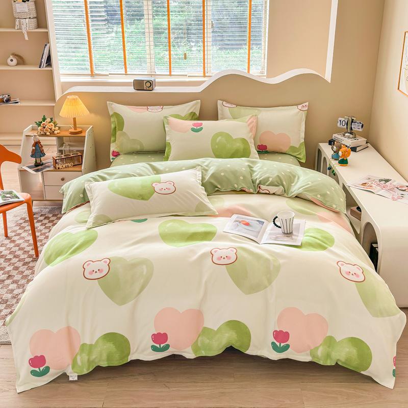 Утолщенный потертый комплект из четырех предметов, осенне-зимний комплект из хлопка из 4 предметов, простыня, пододеяльник, комплект наволочек, постельное белье.