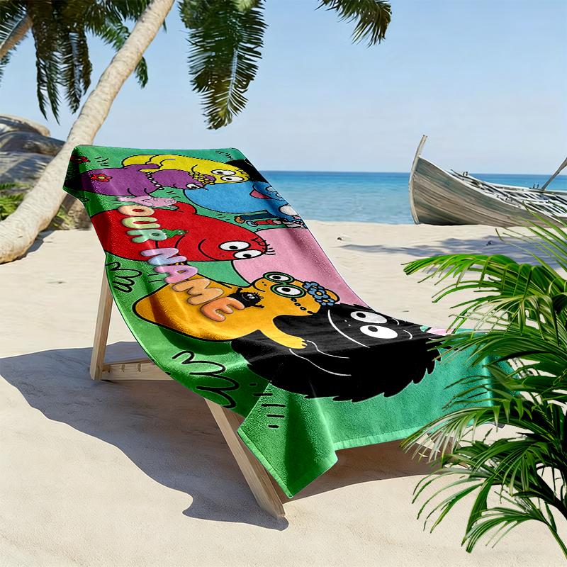 Custom Name,Barbapapa Print Beach Towel, Large Soft Quick Dry Towel for Beach Camping Swimming