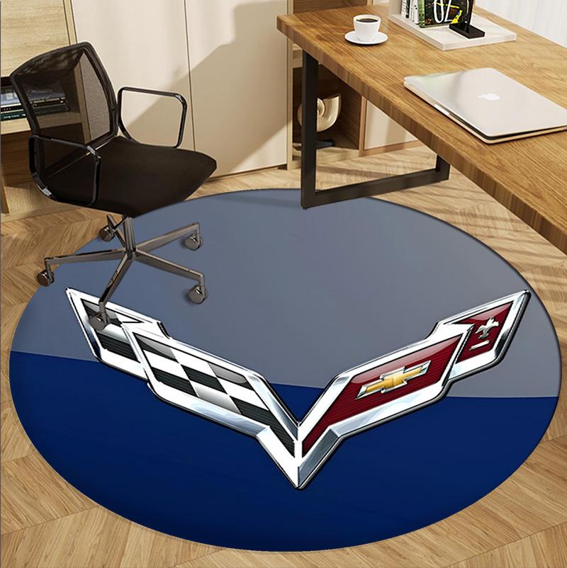 Chevrolet Corvette Pattern Round Rug, Indoor/Outdoor Mat, for Picnic, Gameroom, Bedroom, Office, Living Room, Home Decor Carpet, Birthday Gift