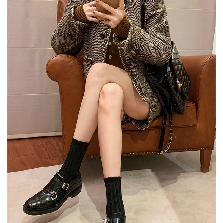 Cowhide Version~ Genuine Leather One-pedal Platform Loafers Women's British Style Engraved Brock Small Leather Shoes Lazy Single Shoes
