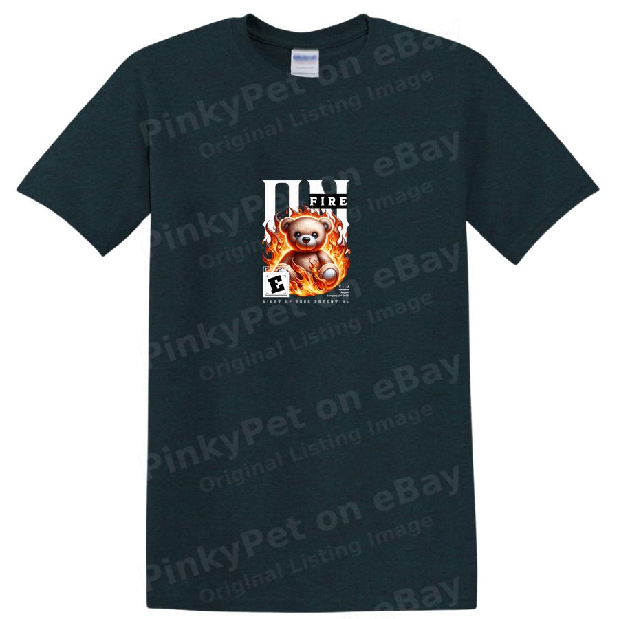 Teddy Bear Fire Graphic T Shirt Cute Funny Kids Tee Cartoon Flame Design