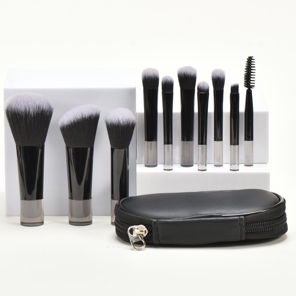 10 Black Mini Makeup Brush Travel Portable Makeup Tool Makeup Puff - Palm Brush Professional Makeup Tool Set