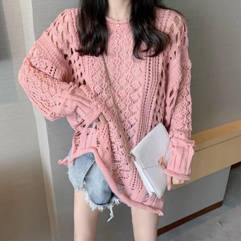 Модный свободный трикотажный свитер с открытыми дырками, ленивый стиль, верхняя одежда в корейском стиле, свитер