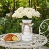 Home Desktop Flower Decor Vintage Iron Can Bucket, Double-Handle Metal Vase with Jute Bow & Embossed Heart/HOME Galvanized Pot Print, Tabletop