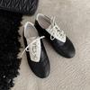 2025 Spring New Sheepskin Round Head Silver Flat Bottom German Training Shoes Inner Height Increase Fashion Casual Lace-up Single Shoes Women's Size 4