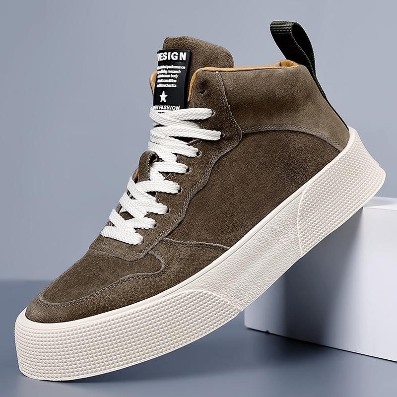 Genuine Leather Mens Boots Youth Teenage Platform Ankle Boots Short Lace Up Fashion Casual Shoes Versatile Men's Vulcanize Shoes