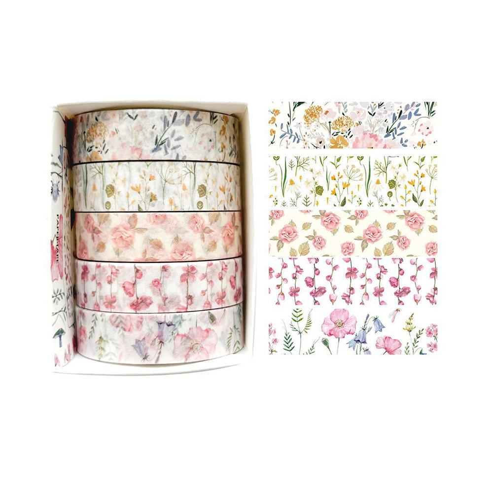 5 Rolls Spring Flower Washi Tape Self-adhesive Multicolor Scrapbooking Decorative Tape Wrapping DIY Wrapping Washi Tape