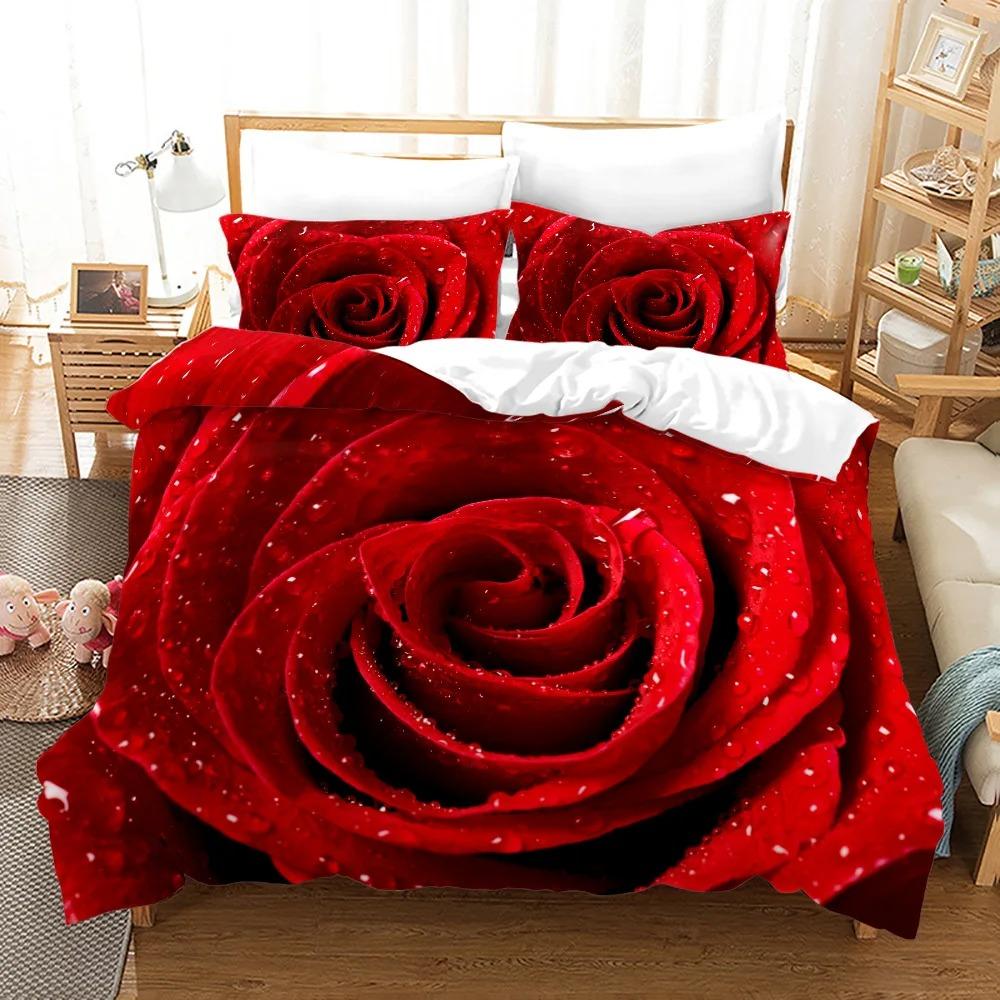 Pink Rose Bedding Set Fashion Romantic Home Textile Single Double Size For Couple Woman Girls Bedroom Decor Flowers Duvet Cover