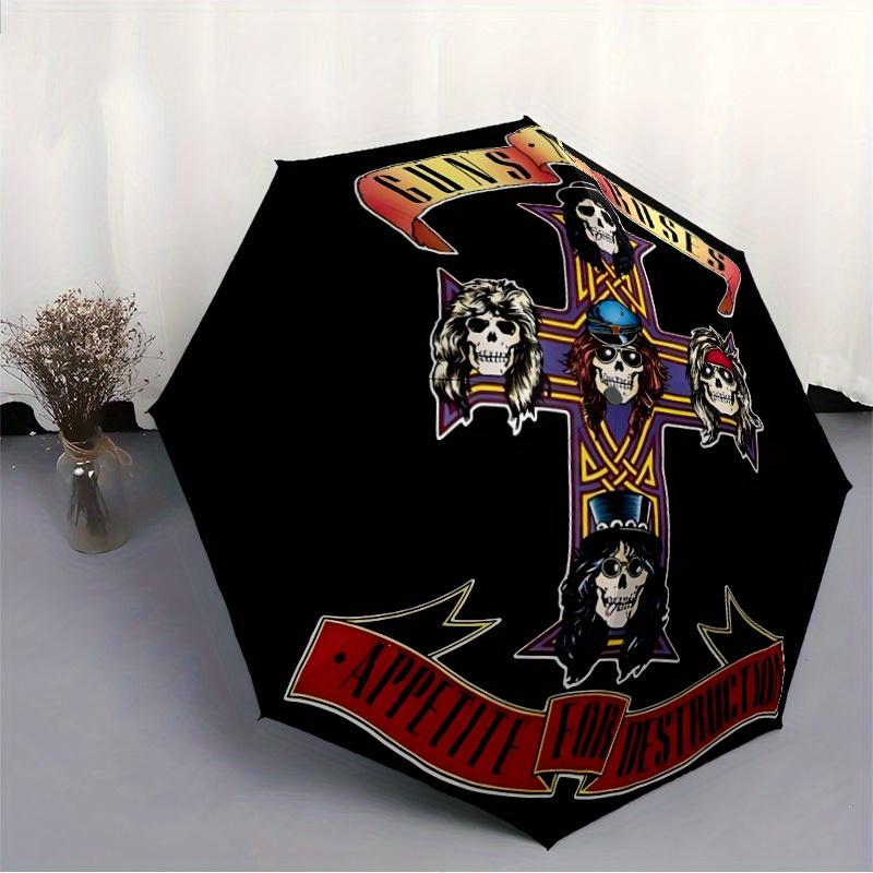 1pc Guns N Roses Automatic Umbrella Durable Iron Frame & Plastic Handle, Gift for Men & Women, Sturdy Construction, Playful Design yy250826125