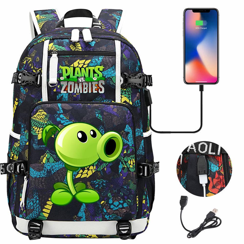 New USB Travel Backpack with Plant Print for Teens Students Unisex Casual School Bag