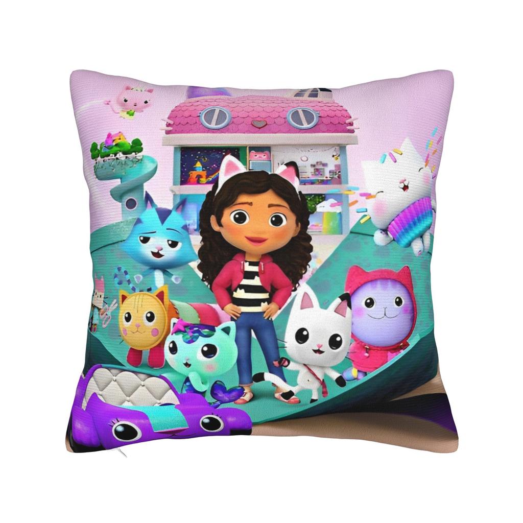 Gabby Dollhouse Cartoon Pillowcase Polyester Cushion Cover Decorative Cute Animals Pillow Case Cover Home Square 45X45cm