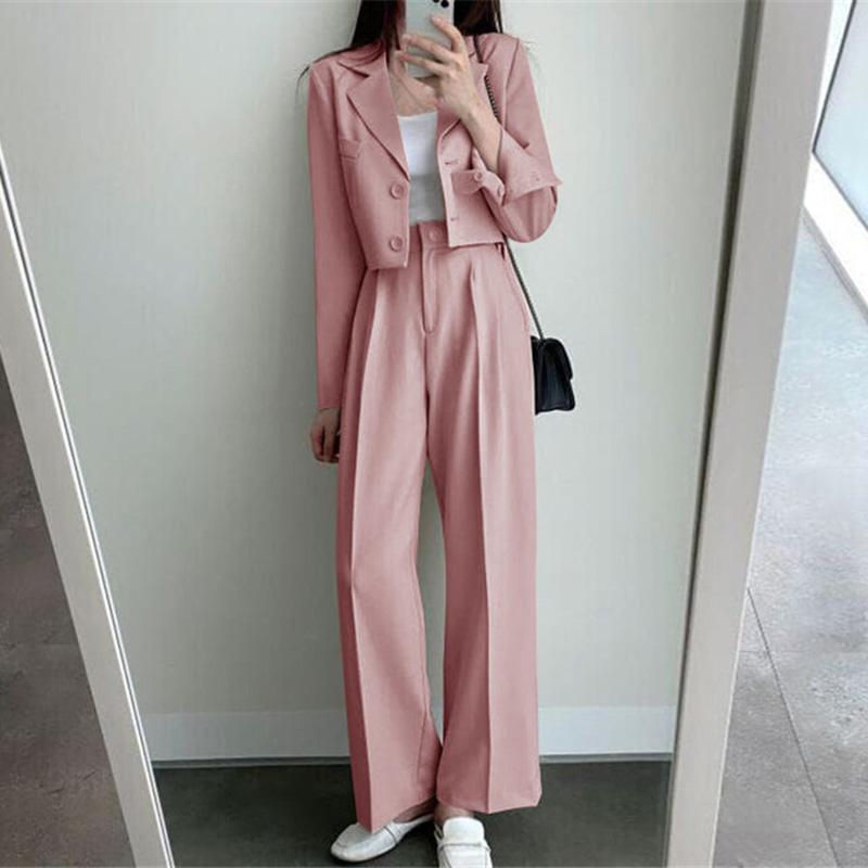 Two Piece Sets Women Outifits Fall Office Lady Pants Korean Blazer Suits Long Sleeve Fashion Coat Black High Waisted Pants