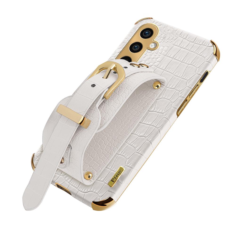 For Samsung Galaxy A15 4G/A15 5G Cell Phone Case Crocodile Texture Wristband Kickstand Back Cover