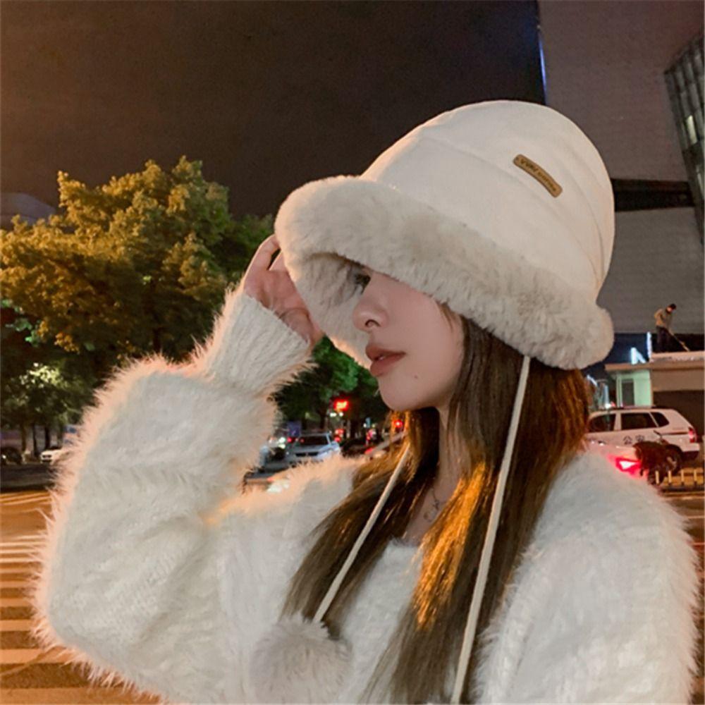 Autumn Winter Women's Plush Hat Ethnic Style Ear Protection Hat Fluffy Fur Bucket Hat Girls