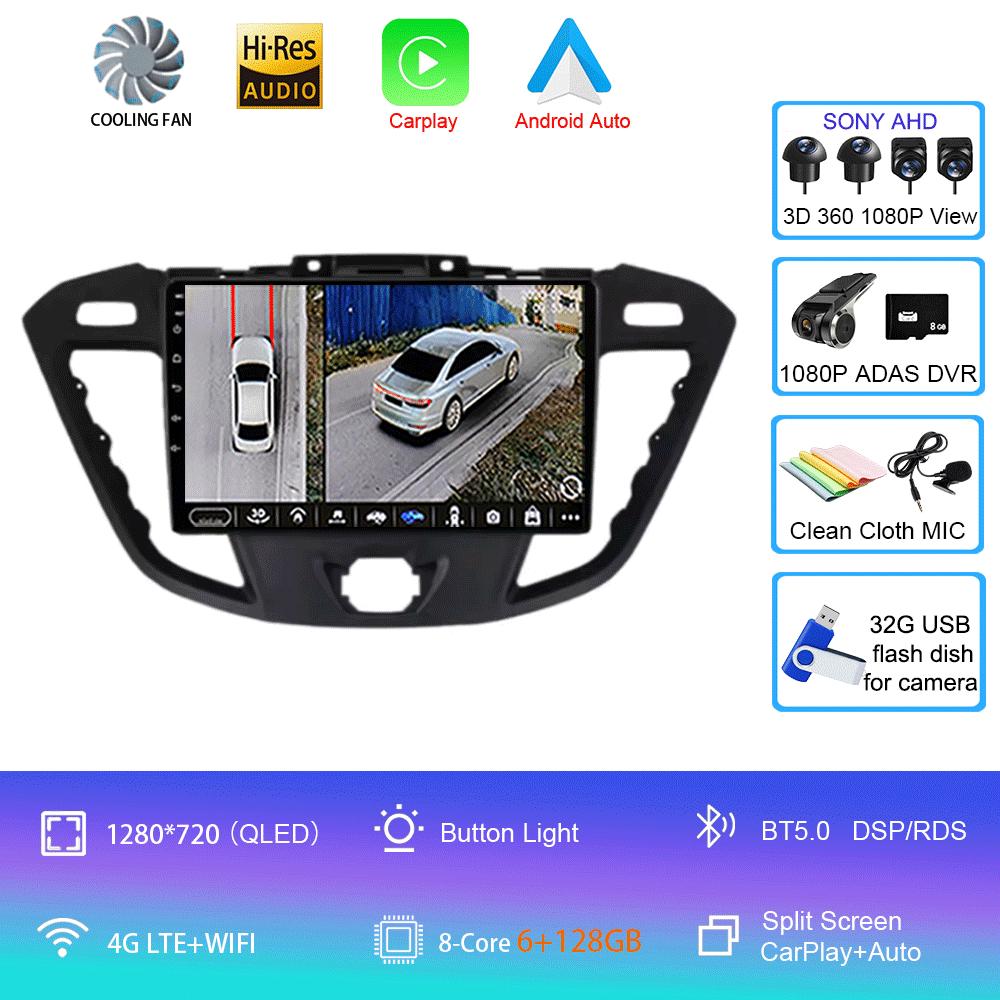 Автомобильное радио Android 14 для Ford Transit Tourneo Custom 2012 - 2021 Навигация GPS Мультимедийный проигрыватель Стерео Wi-Fi+4G Carplay BT 2DIN