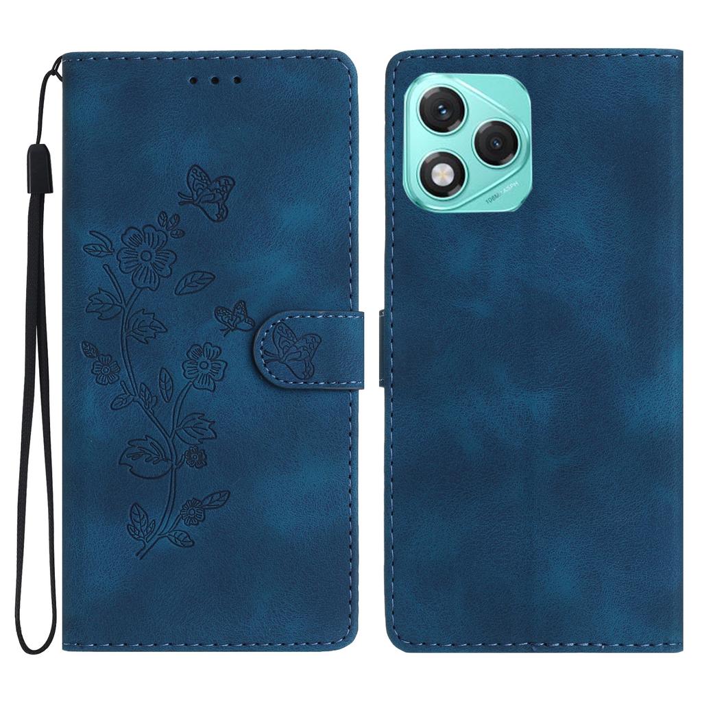 For Honor 400 Lite 5G Case Leather Imprinted Flower Phone Cover Wallet with Wrist Strap