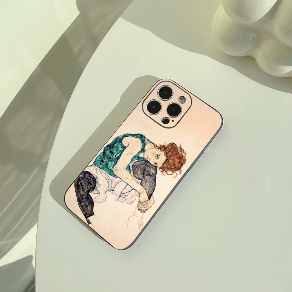 Чехол для телефона E-Egon S-Schiele для iPhone 17,16,15,14,13,12,11 Pro Max,16/15/14Plus,XS Мягкий черный чехол