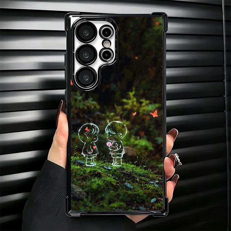 Nature Cute Child Painting Style Plating Phone Case For Samsung Galaxy S24 S25 FE S26 Edge S23 Ultra S22 S21 Plus S20 Anti-Fall