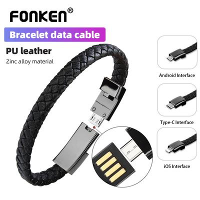 FONKEN Кожаный браслет USB-кабель для зарядки Type-C/Micro USB/шнур для зарядки данных Lightning для iPhone Samsung Huwei Xiaomi Кабель
