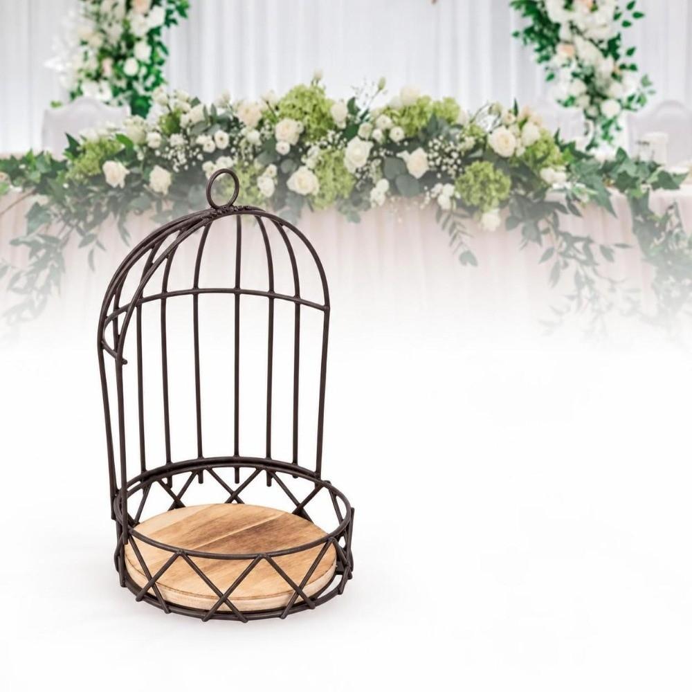 Iron Frame,Wooden Board Birdcage Planter Stand Vintage Bird Cage Table Decor  Festival Ornament