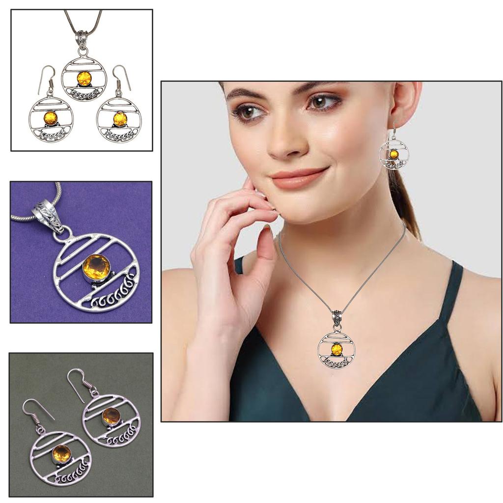 Citrine Set Jewelry Women Pendant Earring Gemstone Earrings Gems Green