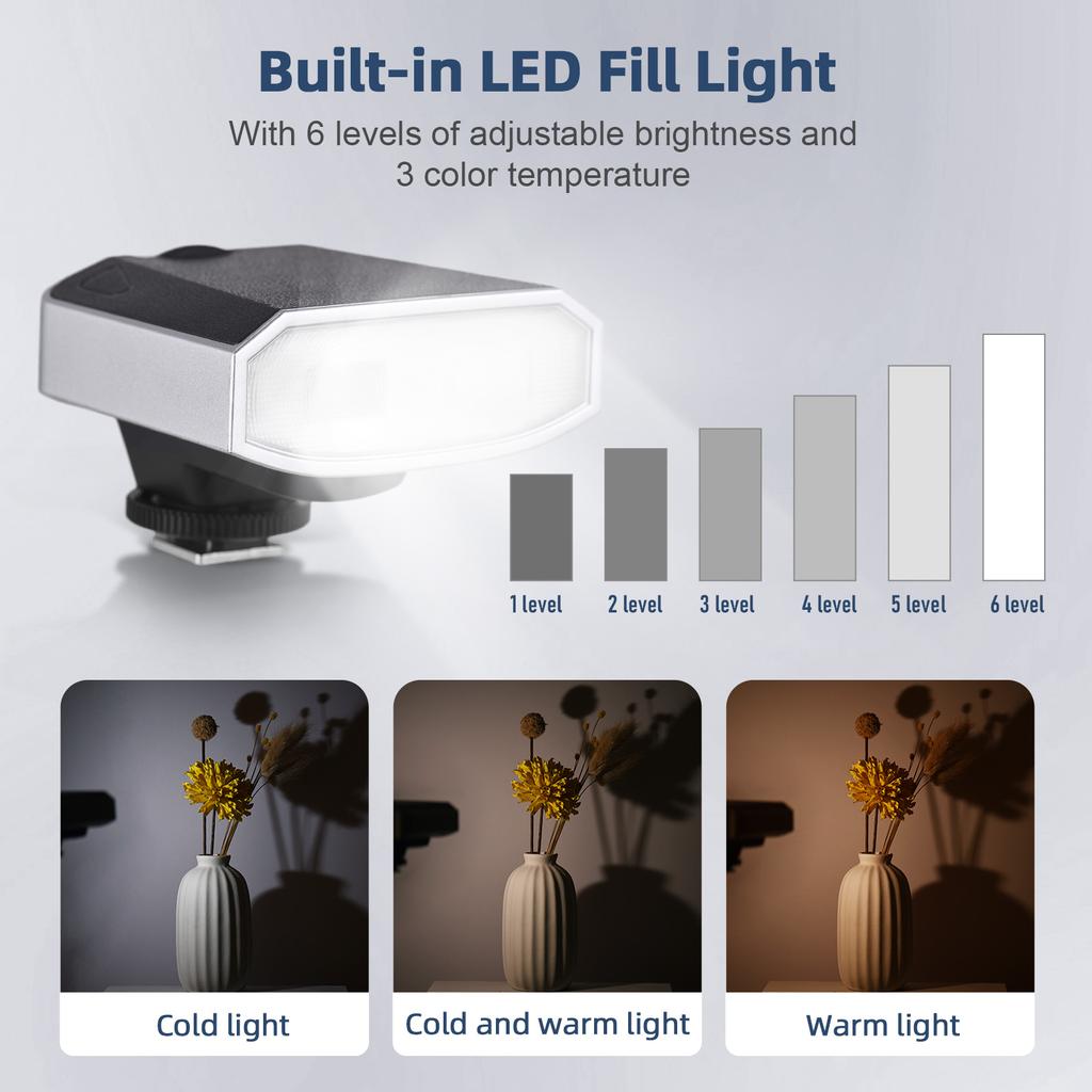 Universal Mini Camera Flash GN15 On-camera Flash Light 6000K Speedlite 6-Level Brightness Manual/