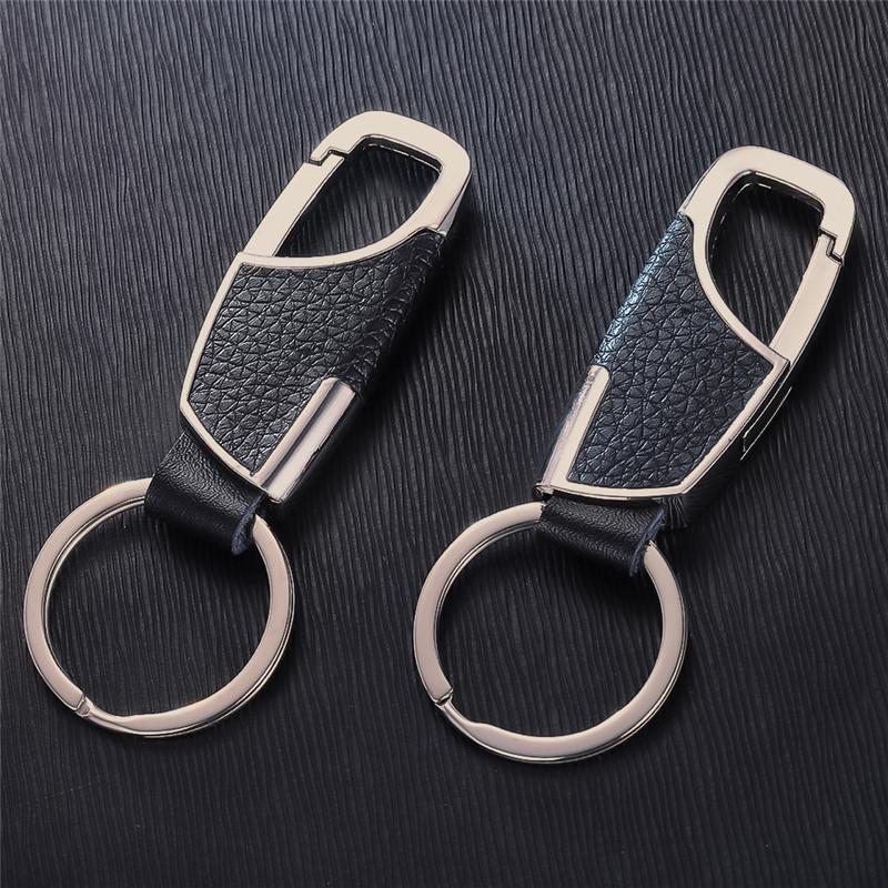 Luxury Leather Men Keychain Black Clasp Creative DIY Keyring Holder Car Key Chain For Men Jewelry Gift