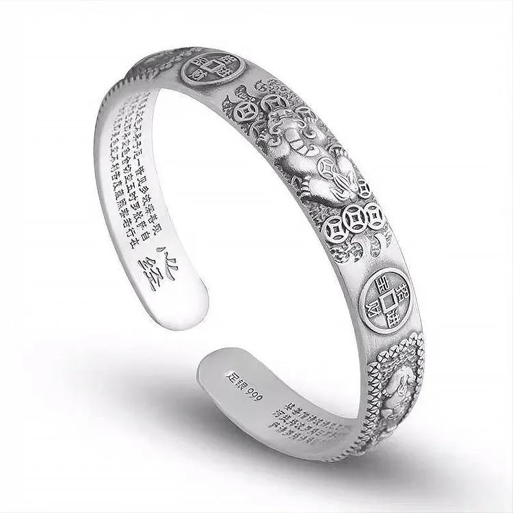 Thai Silver Wealth Transfer Pixiu Copper Coin Men's Bracelet with Dominant Male and Female Personality Heart Classic Bracelet
