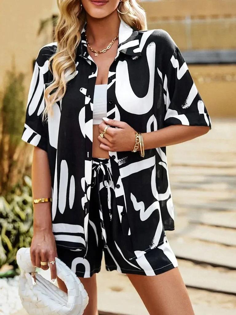 Fashion Women's Casual Printed Short Sleeve V-neck Jumpsuit