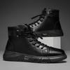 Men's Black High Top Leather Boots Autumn and Winter Soft Sole Non Slip Casual Boots Outdoor Male Fashion Versatile Trendy Boots