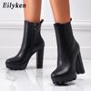 New Fashion Platform Chunky High Heels Women Ankle Boots Concise Zipper Soft Leather Short Booties Designer Shoes