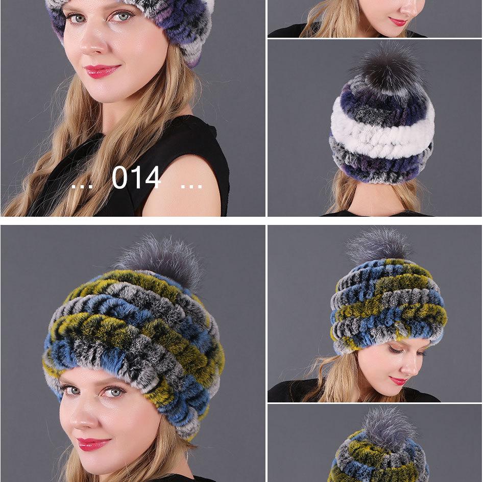 Женская меховая шапка из кролика рекс и помпоном из лисьего меха для осени и зимы