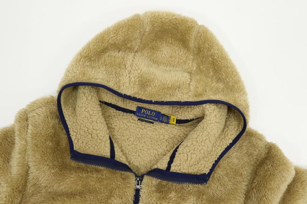 POLO RALPH LAUREN Флисовая куртка с капюшоном и панелями Retro Pile Performance, большого размера, мужская, на молнии, с логотипом Pony, L, Хаки/Темно-синий (Код товара 01010066)