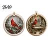 Warm Companionship Winter Decor 2 Pcs Red Bird Christmas Ornaments, 2D Round Acrylic Snowy Scene Thoughtful Presents for Friends Xmas Tree Hanging