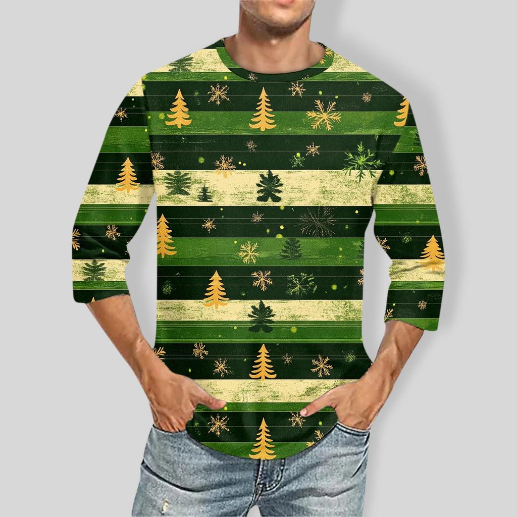 Men'S Round Neck Three-Quarters Sleeve Top Casual Fashion T-Shirt