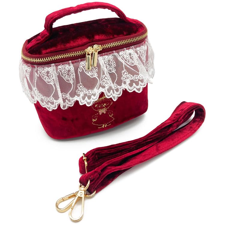 Moomin Lace Velor 2way Vanity Bag Ribbon Wine Red &