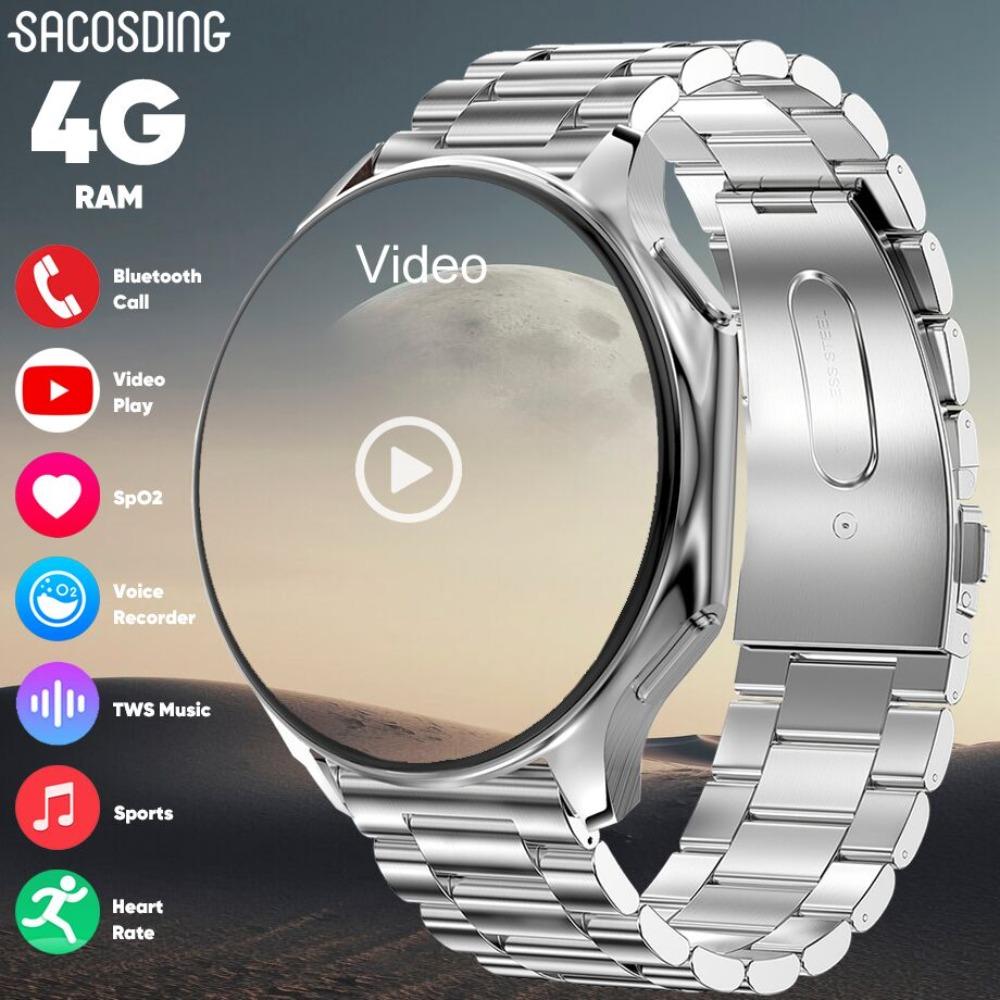 Смарт-часы 4G для мужчин, локальный музыкальный видеоплеер, фитнес-трекер, пульсометр, кислород в крови, отслеживание сна, умные часы для Android iOS, водонепроницаемый шагомер