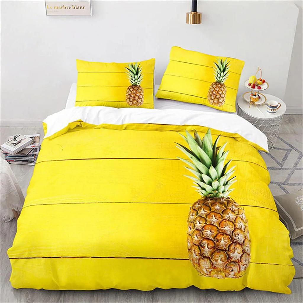 Pineapple Duvet Cover Set Yellow Fruit Pattern King Queen Size For Kids Boys Girls Polyester Comforter Cover With Pillowcase