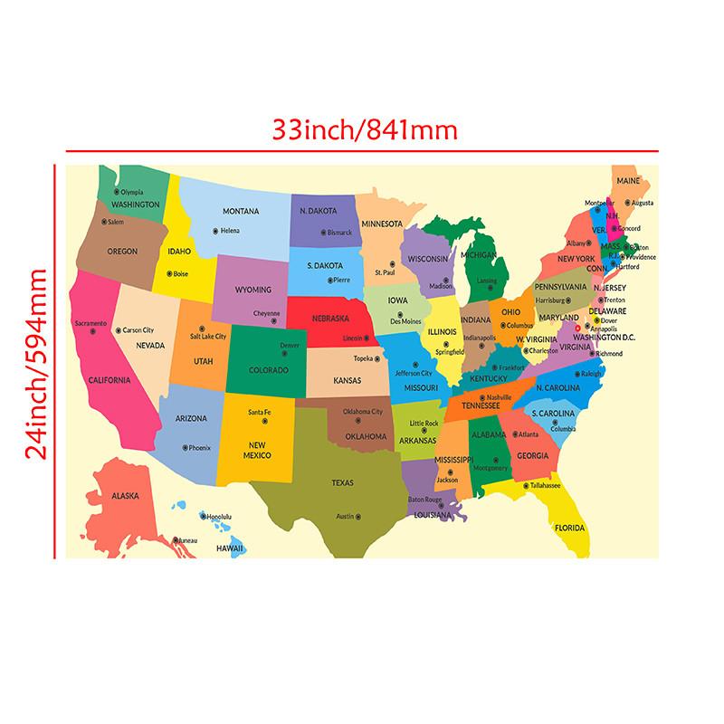Без рамки, Карта Соединенных Штатов - Административная карта, для классной комнаты, студенческой комнаты и дома, Декор для стен, Туристические принадлежности