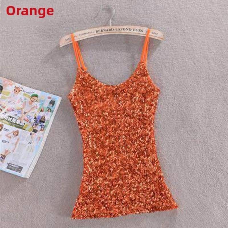 Polyester Sequin Tank Top For Women Spring Slim Fit Casual Blouse