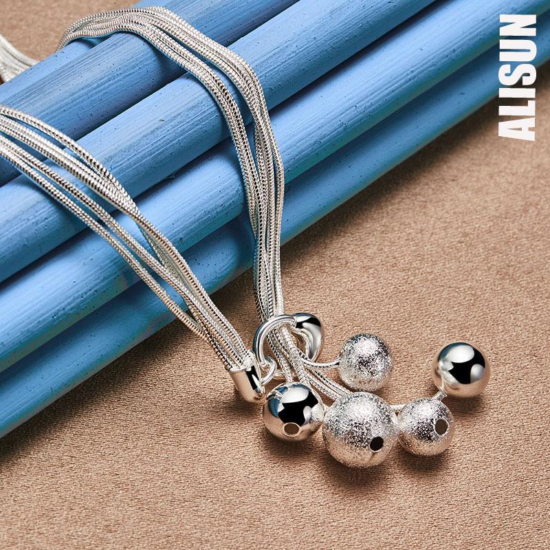 925 Sterling Silver Five Snake Chain Frosted Smooth Bead Necklace Fashionable Wedding Jewelry