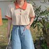 Женская летняя футболка с короткими рукавами и вырезом поло, тонкий короткий топ, тонкая внутренняя футболка ранней весны