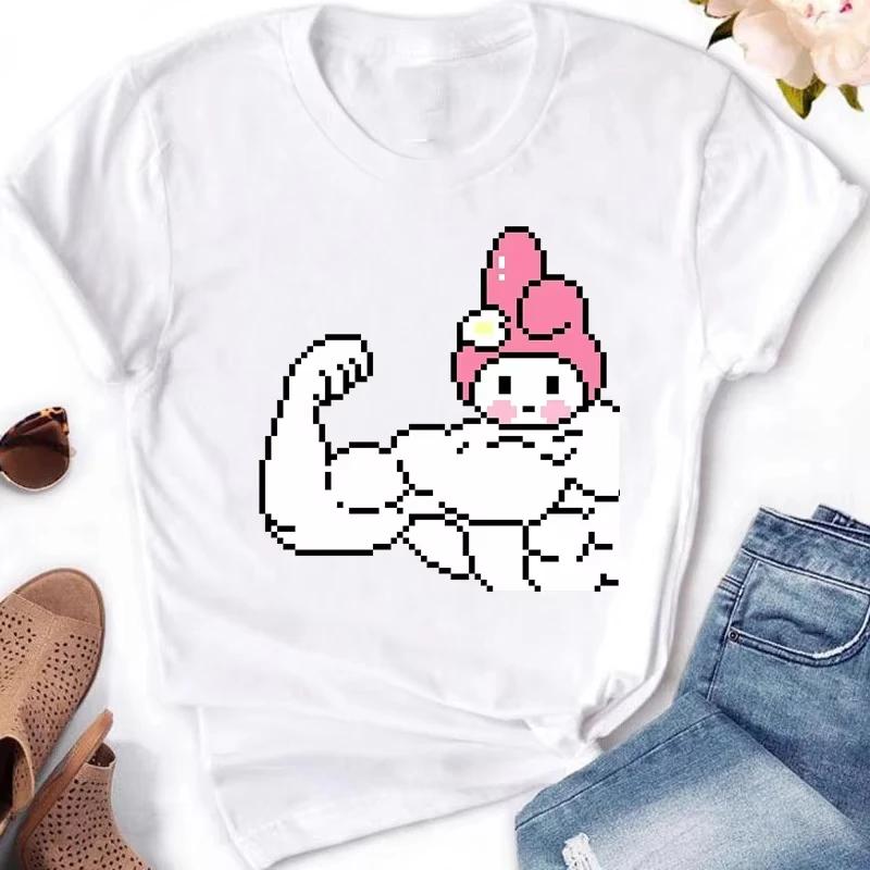 Мышечные Sanrioes Женская футболка Аниме HelloKitties Cinnamon Kuromis Веселая модель Мультяшная одежда Повседневная хлопковая футболка для пар