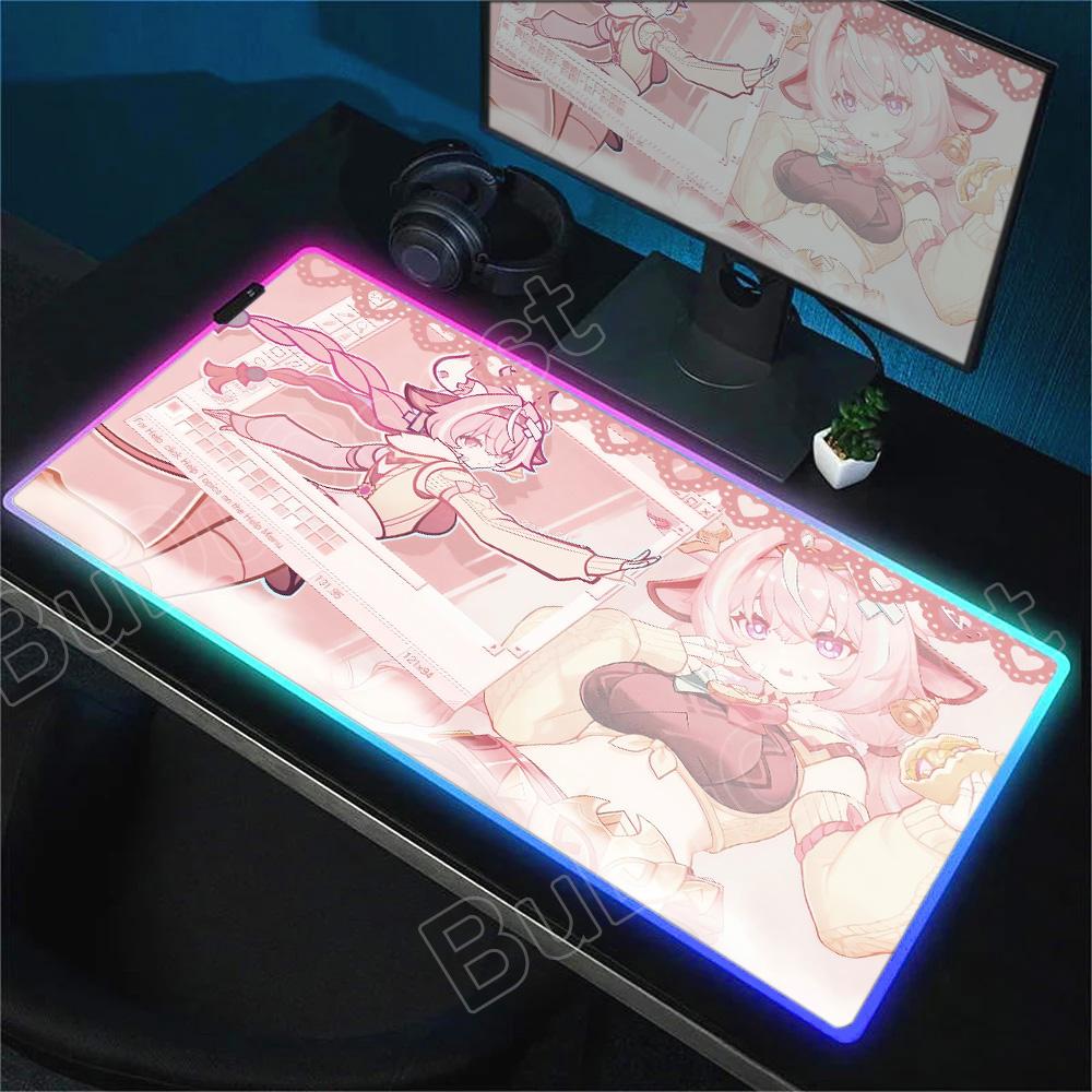 RGB Светящийся Милый Genshin Impact Вареса Коврик для Мыши HD Печать Аниме Кавайная Девушка Коврик для Мыши Игровой Ноутбук Коврик Большие E-Sports Настольные Коврики