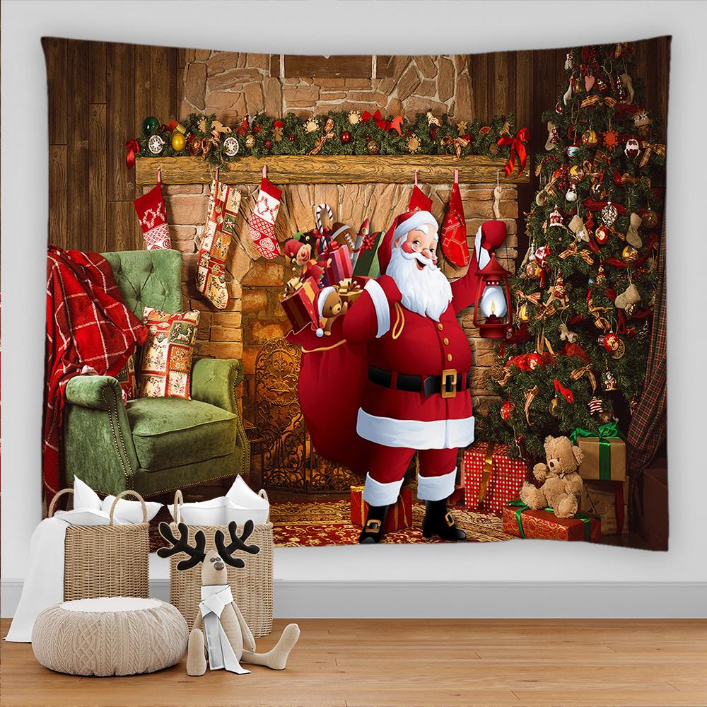 С Рождеством Санта-Клаус, Рождественская елка, камин, гобелен с принтом, украшение для дома, гостиной, спальни, стены, гобелен